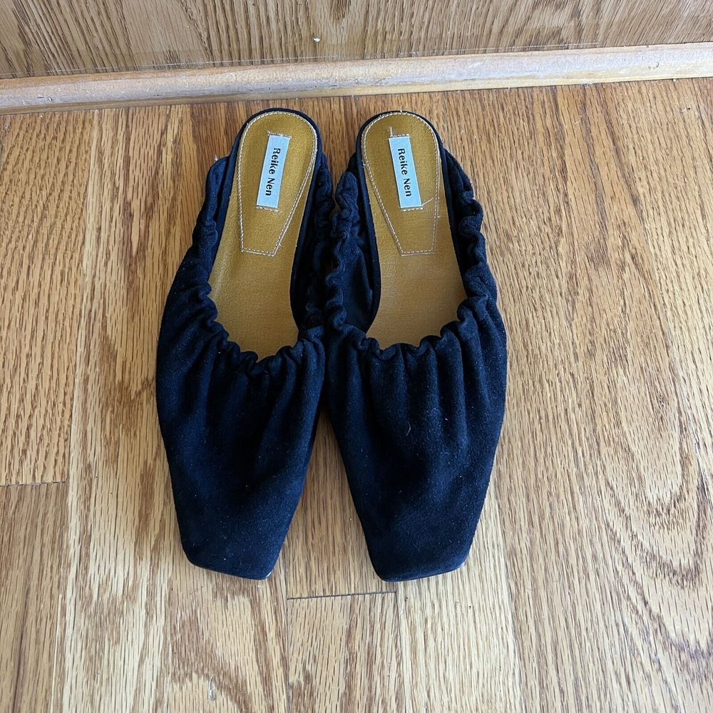 $350 Reike Nen Women's Black Suede Ruched Slip-On Flat Shoes Size 39‎ EU/8.5